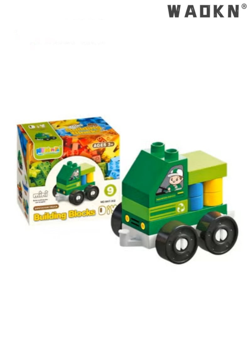 WAOKN New Kids Early Education Easy Assembling Building Blocks Toy Cars Cute and Fetching City Transportation Vehicle Series Sanitation Truck Preschool Boys and Girls Ages 2-5