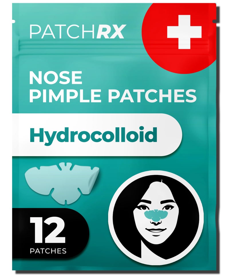 PatchRx Pimple Patches for Nose (12 Pack), Cover Nose Pimples - Hydrocolloid Acne Patches - Pimple Patch Hydrocolloid Patches & Pimple Stickers, Nose Strip, Zit Patches - Image 1