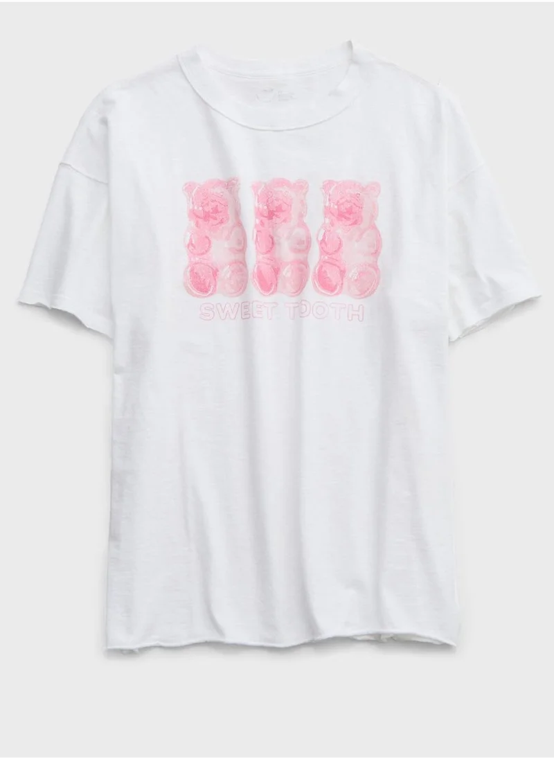 Aerie Crew Neck Printed T-Shirt