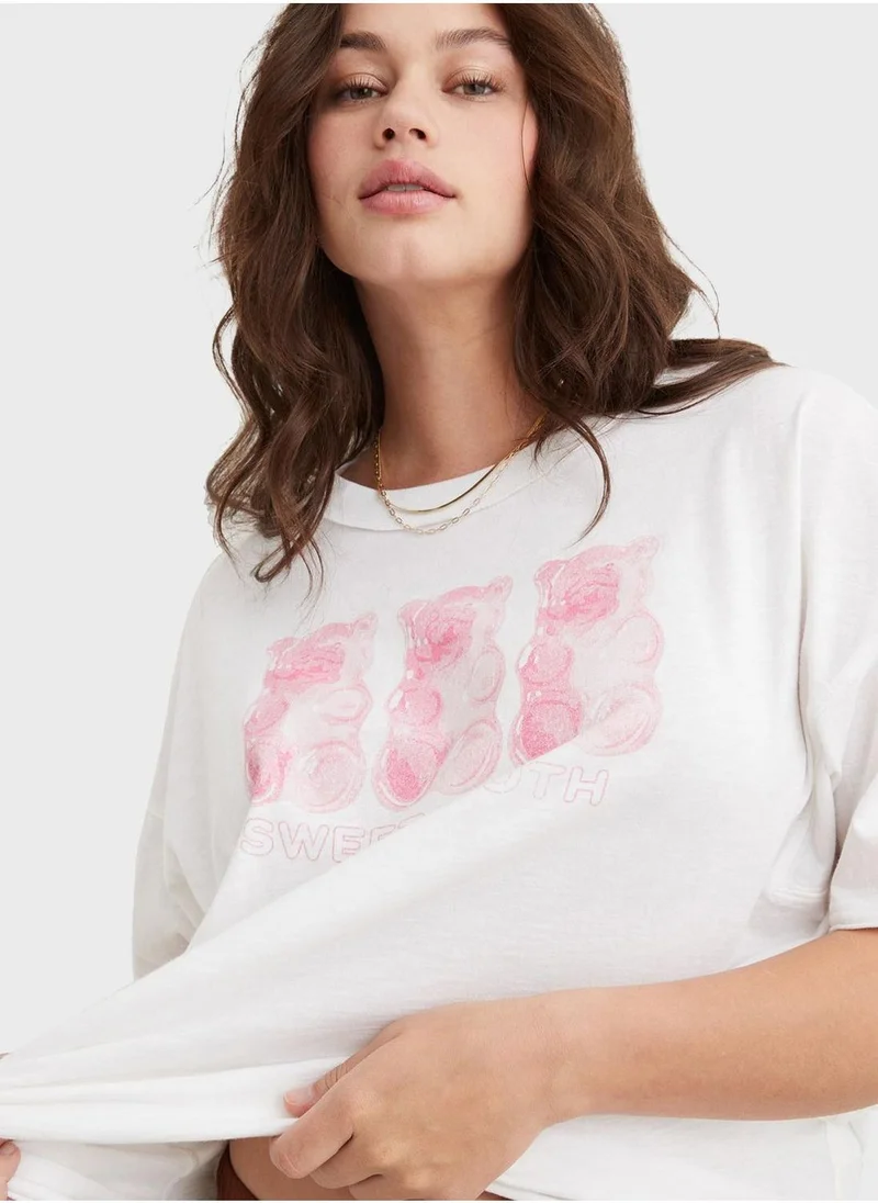 Aerie Crew Neck Printed T-Shirt