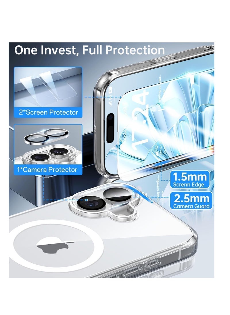 Aookay - [5 in 1] Magnetic Case Compatible with iPhone 16 Plus [Anti-Yellowing] [Fit for Magsafe] with Screen Protector (2 Pack) + Camera Lens Protector (2 Pack), Clear Case Cover - Image 1