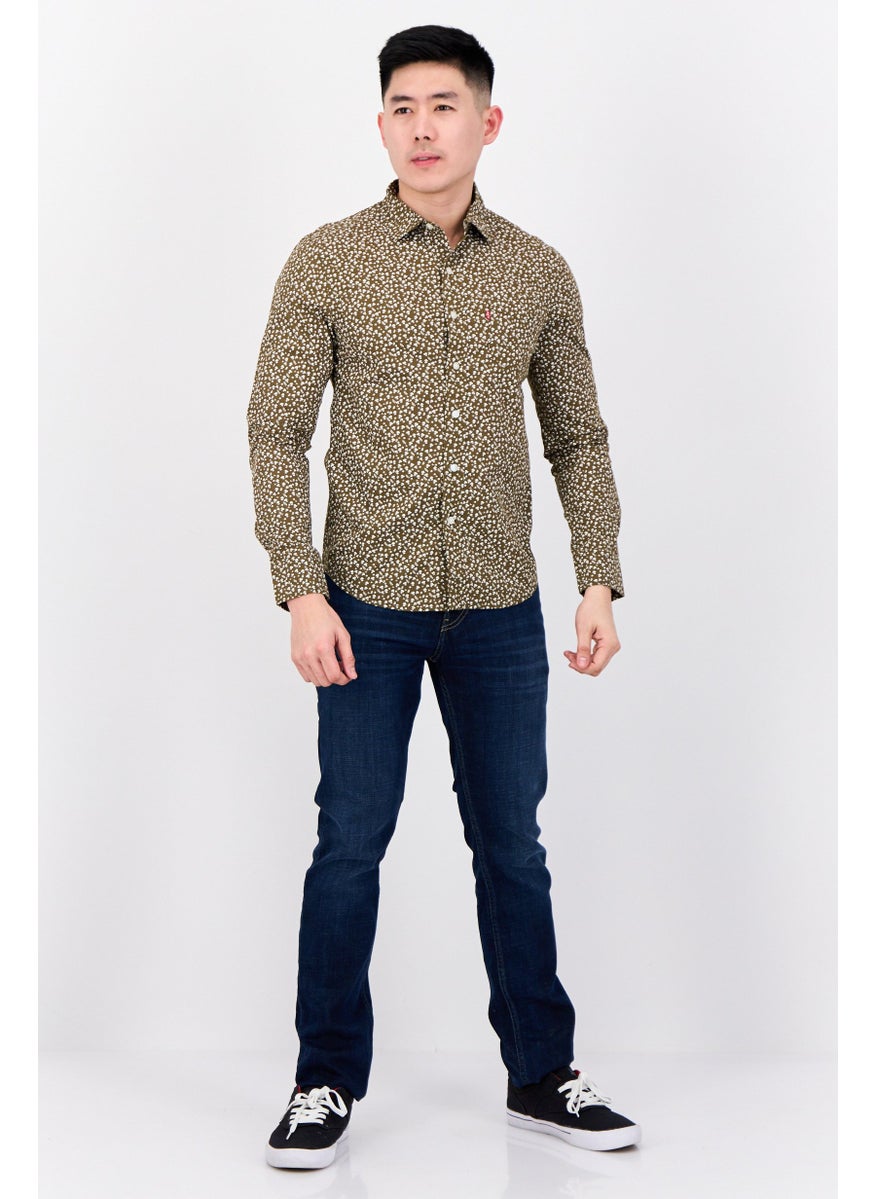 Levi's Men Slim Fit Long Sleeve Allover Print Casual Shirts, Olive/White  - Image 4