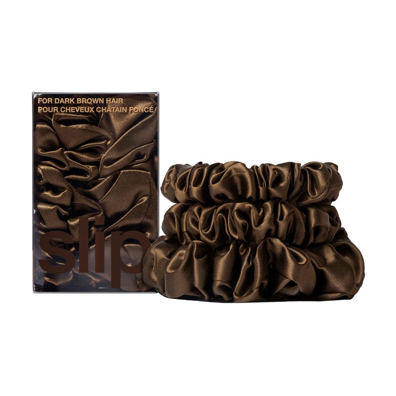slip Back to Basics Dark Brown Midi & Large Scrunchie Set | Includes 2 Midi & 1 Large Pure Silk Scrunchies | 100% Mulberry Silk, Anti-Crease, Gentle on Hair, Reduces Breakage | Elegant & Durable - Image 1
