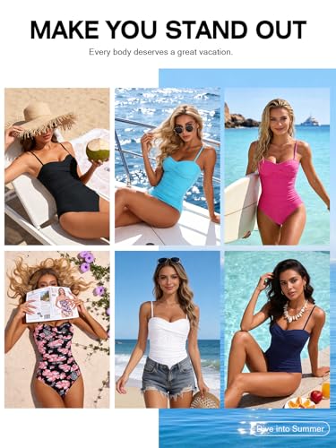 RELLECIGA Women's Tummy Control One Piece Swimsuit Bandeau Strapless Ruched Bathing Suits(White,XLarge) - Image 5