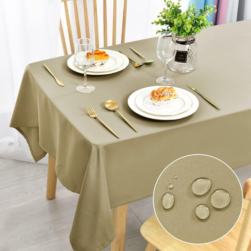 DWCN Khaki Tablecloth 140 x 240 cm Stain Protection Washable Table Linen Waterproof Table Cloth for Dining Room, Garden, Party, Weddings or Household - Image 1