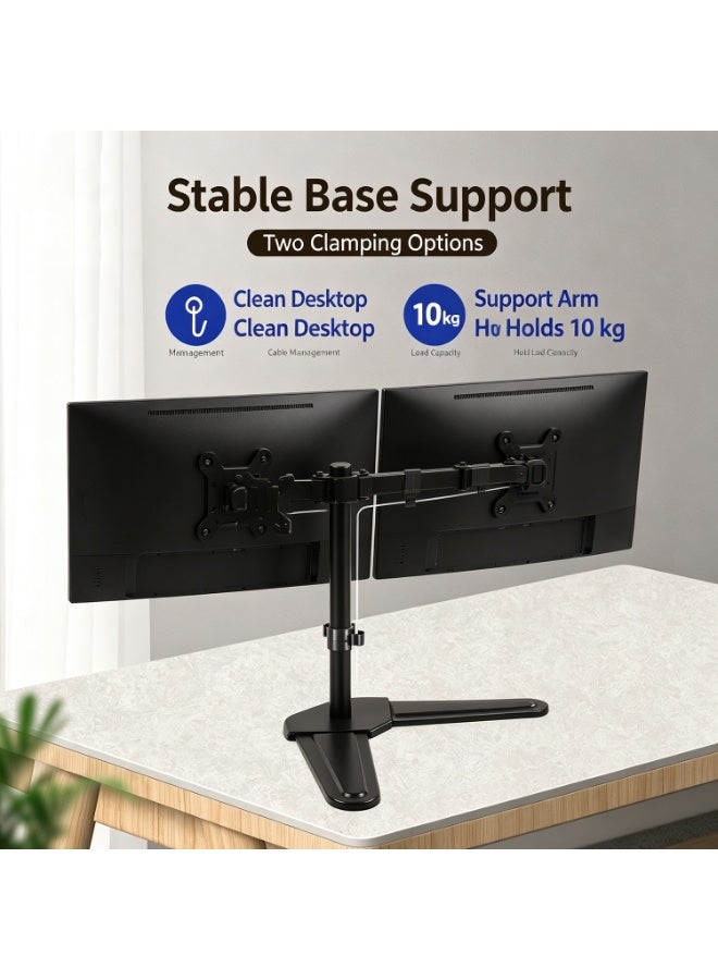 Dual Monitor Stand - Freestanding & Height Adjustable Monitor Desk Mount, Steady Vesa Mount Computer Stand For 2 Screens Up To 27 Inches, Hold Up To 17.6 Lbs,Vesa 75x75/100x100mm - Image 3