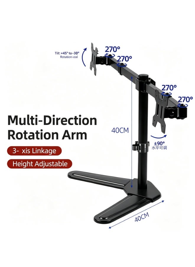 Dual Monitor Stand - Freestanding & Height Adjustable Monitor Desk Mount, Steady Vesa Mount Computer Stand For 2 Screens Up To 27 Inches, Hold Up To 17.6 Lbs,Vesa 75x75/100x100mm - Image 2