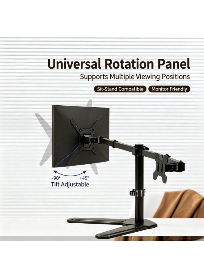 Dual Monitor Stand - Freestanding & Height Adjustable Monitor Desk Mount, Steady Vesa Mount Computer Stand For 2 Screens Up To 27 Inches, Hold Up To 17.6 Lbs,Vesa 75x75/100x100mm - Image 5