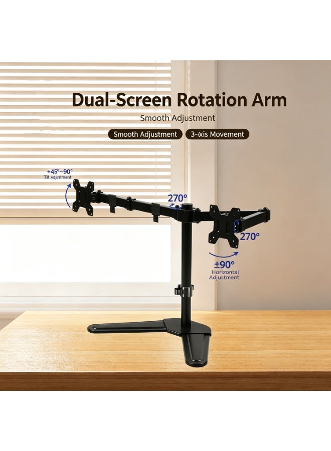 Dual Monitor Stand - Freestanding & Height Adjustable Monitor Desk Mount, Steady Vesa Mount Computer Stand For 2 Screens Up To 27 Inches, Hold Up To 17.6 Lbs,Vesa 75x75/100x100mm - Image 4