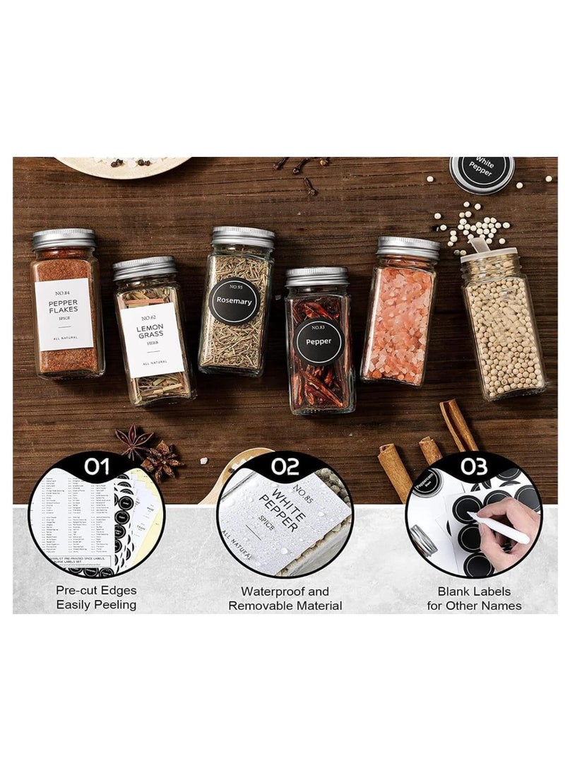 فوفو 24 قطعة من برطمانات التوابل مع ملصقات - برطمانات توابل زجاجية مع أغطية شاكر، ملصقات ملصقات بهارات بسيطة، قمع قابل للطي، حاويات توابل سعة 118 مل - Image 3