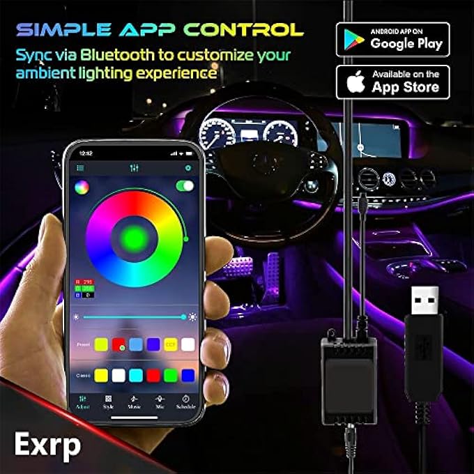 Exrp Led Lights For Car Car Strip Lights Car Accessories Ultra Bright Music Sync Smart App Control Multicolor Sound Actived Under Dash Usb Port Led Car Lights For CarTruck Suv Jeep - Image 4