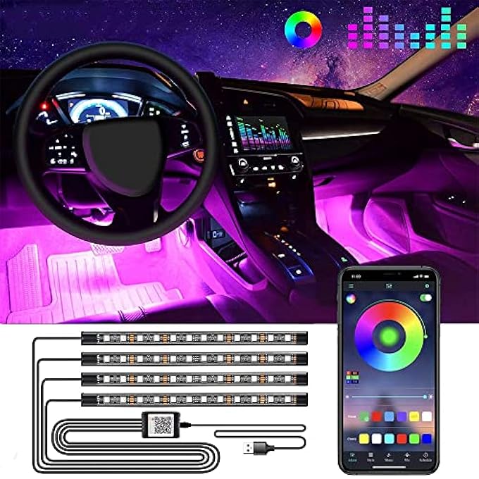 Exrp Led Lights For Car Car Strip Lights Car Accessories Ultra Bright Music Sync Smart App Control Multicolor Sound Actived Under Dash Usb Port Led Car Lights For CarTruck Suv Jeep - Image 2