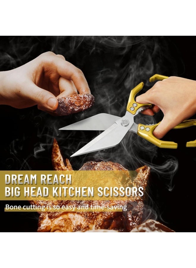 مقص مطبخ عالي التحمل للدواجن، بمقبض مريح، مقص طبخ ياباني عالي الكربون، مناسب للمطبخ، والدجاج، واللحوم، والمأكولات البحرية، وتقطيع العظام (ذهبي). - Image 2