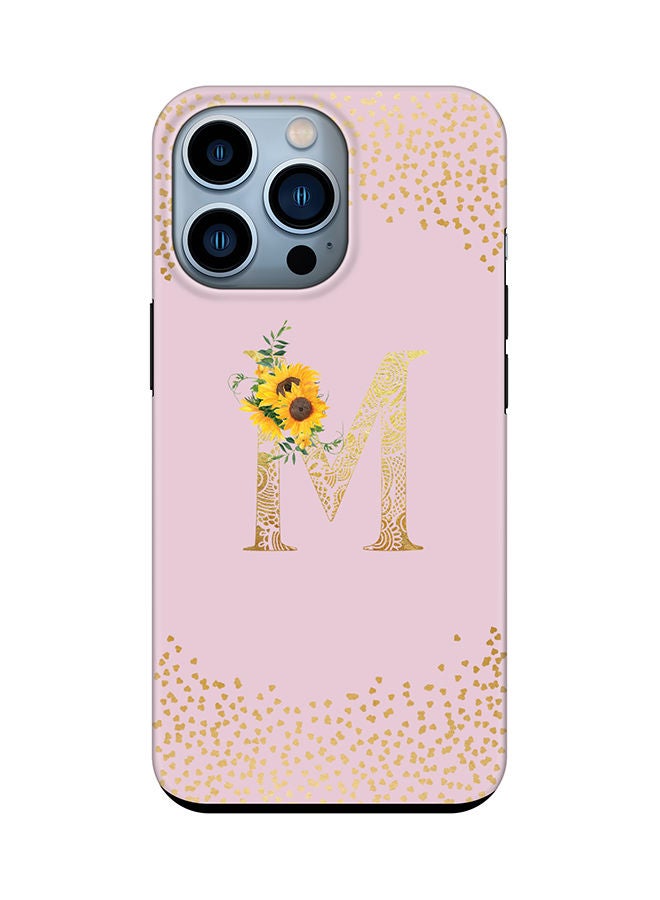 Stylizedd Monogram Tough Cover for Apple iPhone 13 Pro Case Custom Initials Letter Floral Mandala Pattern Tough Pro Dual Layer hybrid PC inner TPU protection Alphabet- M (Pink) - Image 1