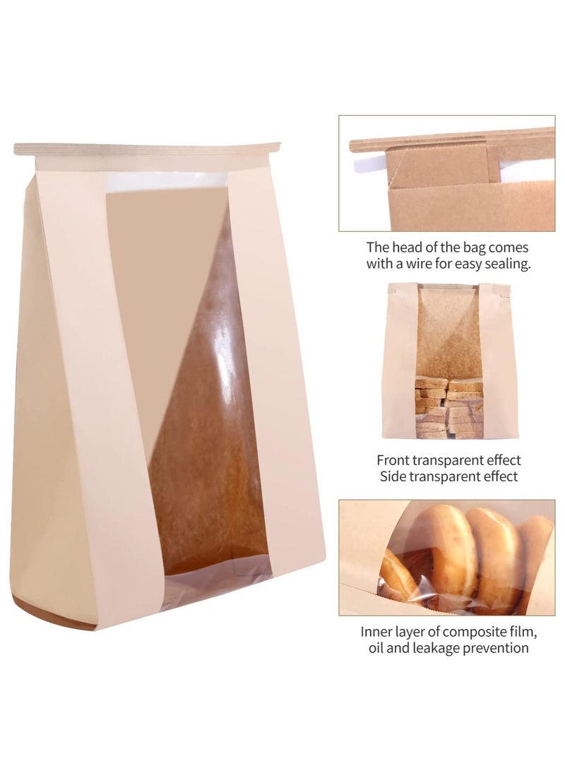 50 Pack Bakery Bags with Window,33 * 16 11 cm Large Paper Bread for Homemade Bread, Tin Tie Tab Lock Brown Window Cookie Coffee Treat - Image 3