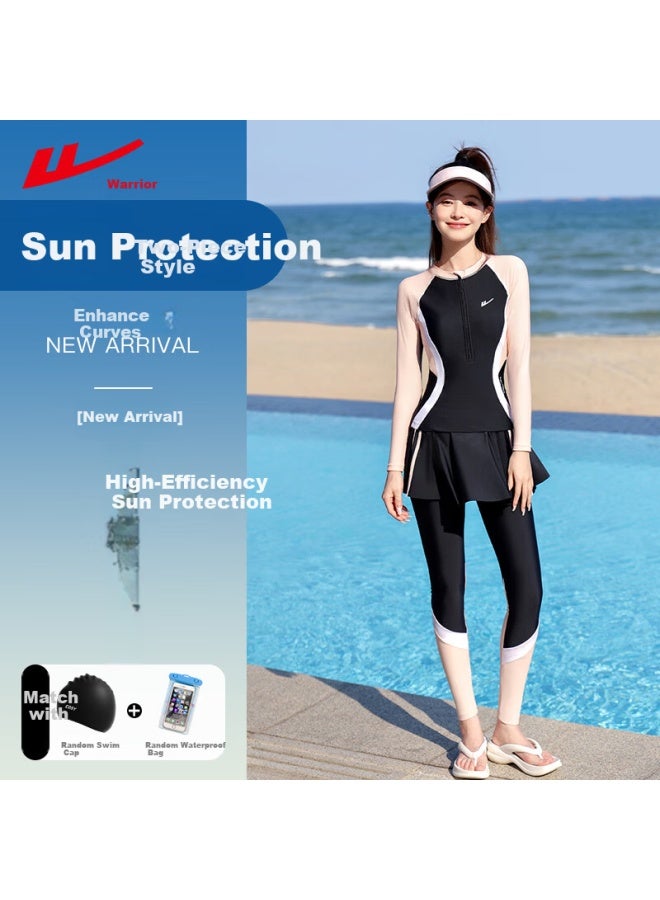 Pull Back Warrior Women's Long Sleeve Long Pants Swimsuit High-grade Sun Protection Hot Spring Surfing Snorkeling Jellyfish Suit 16098h1l Black 2XL - Image 1