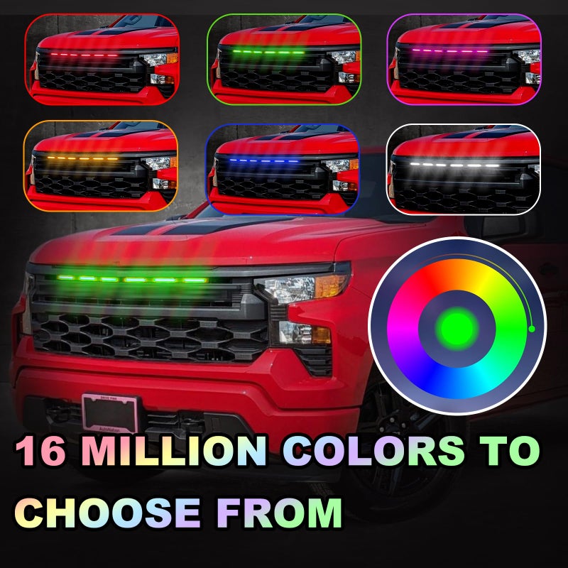 CFDSDE LED Front Grille Lights Fits for 2022-2025 Silverado 1500 WT Custom Trail Boss Custom Grill Lights Front Bumper Light for Chevr y Silverado 1500 Accessories 84692656 (RGB) - Image 3