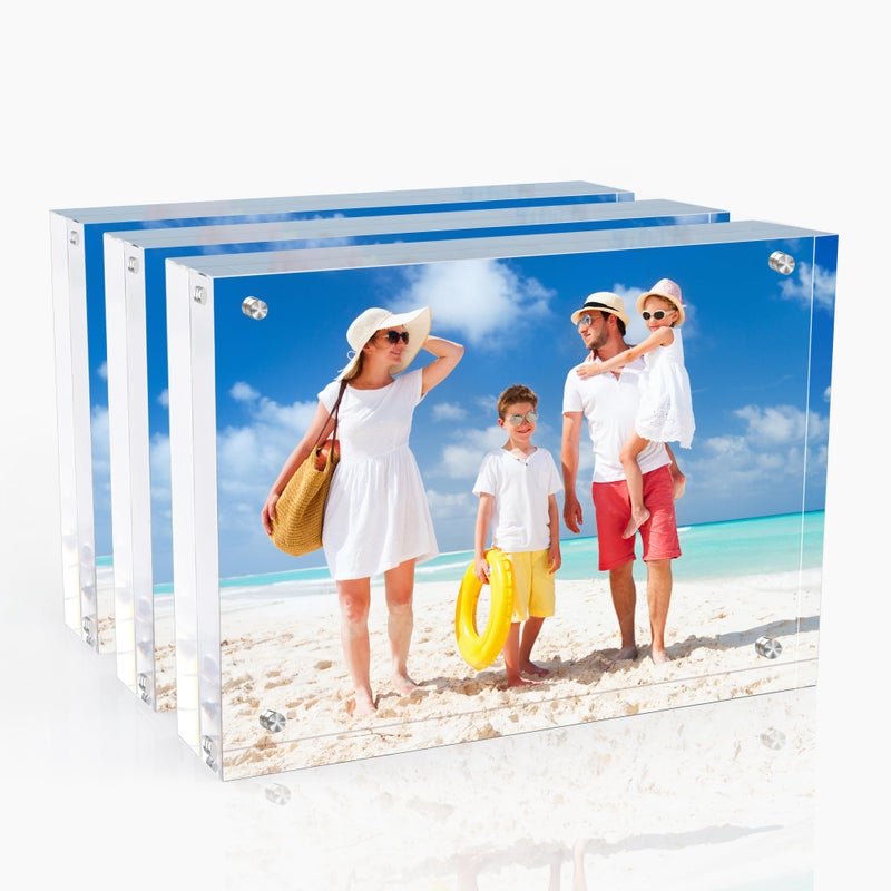 laapee 4x6 Inches Acrylic Picture Frames 3 Pack, Double Sided Magnetic Photo Frames,Free Standing on Desk or Table Clear Picture Frames - Image 1