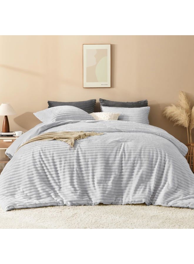 Andency Fleece Full Comforter Set, 3 Pieces Light Grey Comforter Set for Full Size Bed, Soft Warm Fluffy Fuzzy Bedding Set for Winter (1 Comforter & 2 Pillowcases) - Image 5