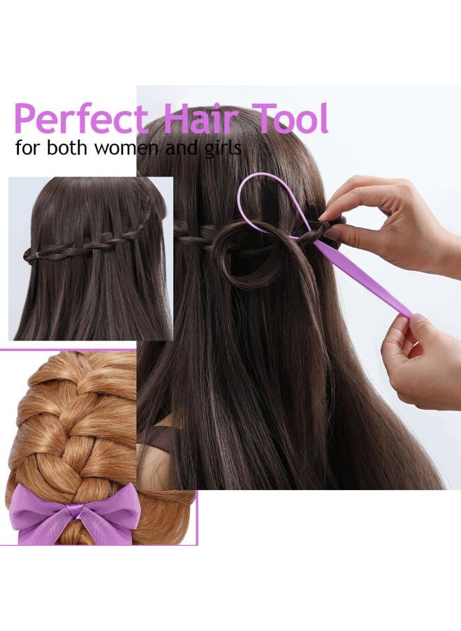 TsMADDTs 3Pack Hair Loop Tool Set with 2PCS French Braid Tool Loop 1PCS Rat Tail Comb Metal Pin Tail Braiding Comb for Hair Styling, Purple  - Image 5