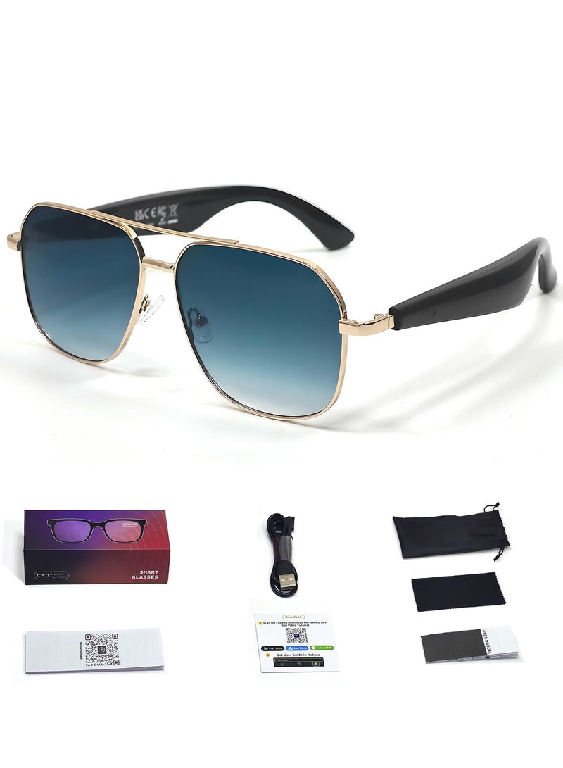 AI Translation Smart Glasses with Bluetooth Stereo Speakers, Open Ear Music Playback, HD Calls - Blue Lens Sunglasses for Men and Women - Image 1