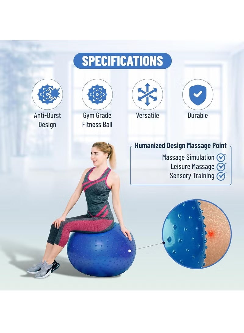 كرة يوجا سميكة  من لا نهاية لها – كرة يوجا من PVC مقاومة للنفخ للياقة البدنية، البيلاتس، اليوغا وتمارين منزلية ازرق - Image 2