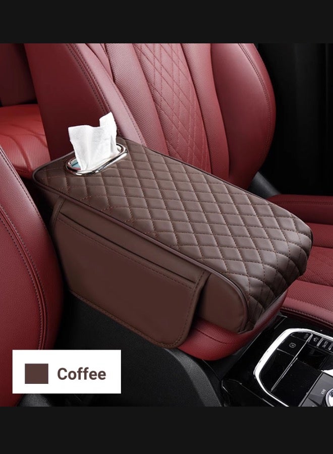 Generic Universal Waterproof Car Armrest Cover, 3 in 1 Car Armrest Cushion(Tissue Box,Cup Holder,Phone Holder Storage Bag), Car Armrest Cover,Car Interior Accessories (Coffee)  - Image 1