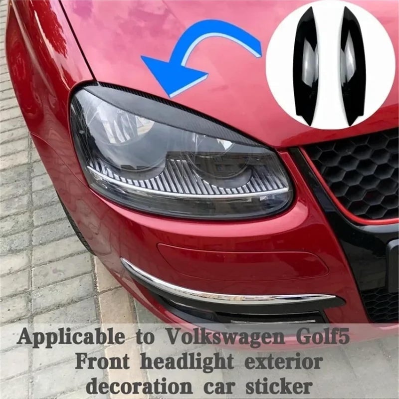 Fit For VW GOLF 5 MK5 GTI R 2005 2006 2007 Car Headlights Eyebrow Eyelids Cover Carbon Fiber Sticker Decorative Accessories(Black) - Image 2