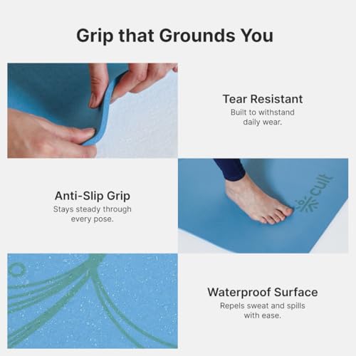 Cult TPE Yoga Mat, Non-Toxic Latex-Free, Anti-Slip, Extra-Thick Cushioning, Tear-Resistant, Travel Strap 6mm (Reef Blue) - Image 5