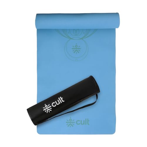 Cult TPE Yoga Mat, Non-Toxic Latex-Free, Anti-Slip, Extra-Thick Cushioning, Tear-Resistant, Travel Strap 6mm (Reef Blue) - Image 1