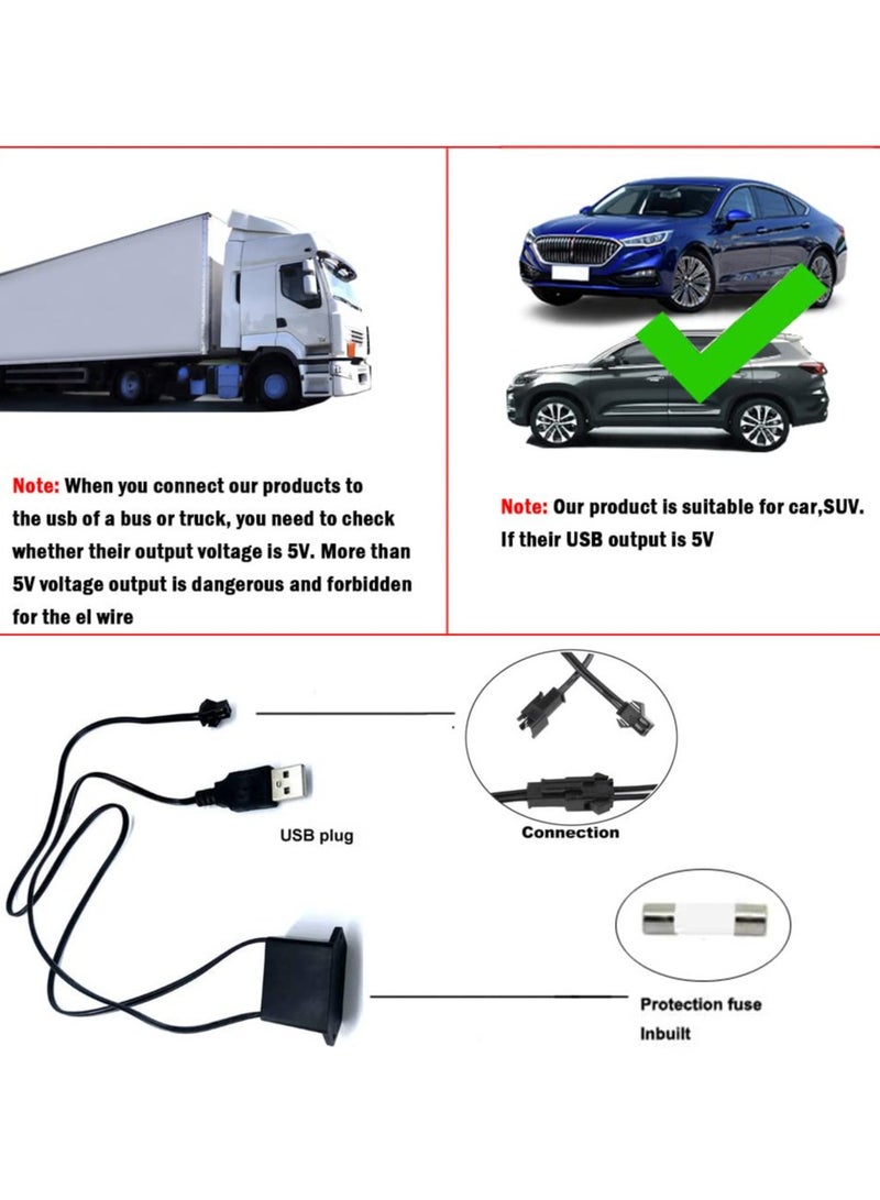 شريط إضاءة محيطة USB EL للسيارة، 5م/16.4 قدم ضوء نيون بارد مع حافة خياطة 6 مم، مثالي لتزيين السيارة وحدائق الزينة (أزرق) - Image 4