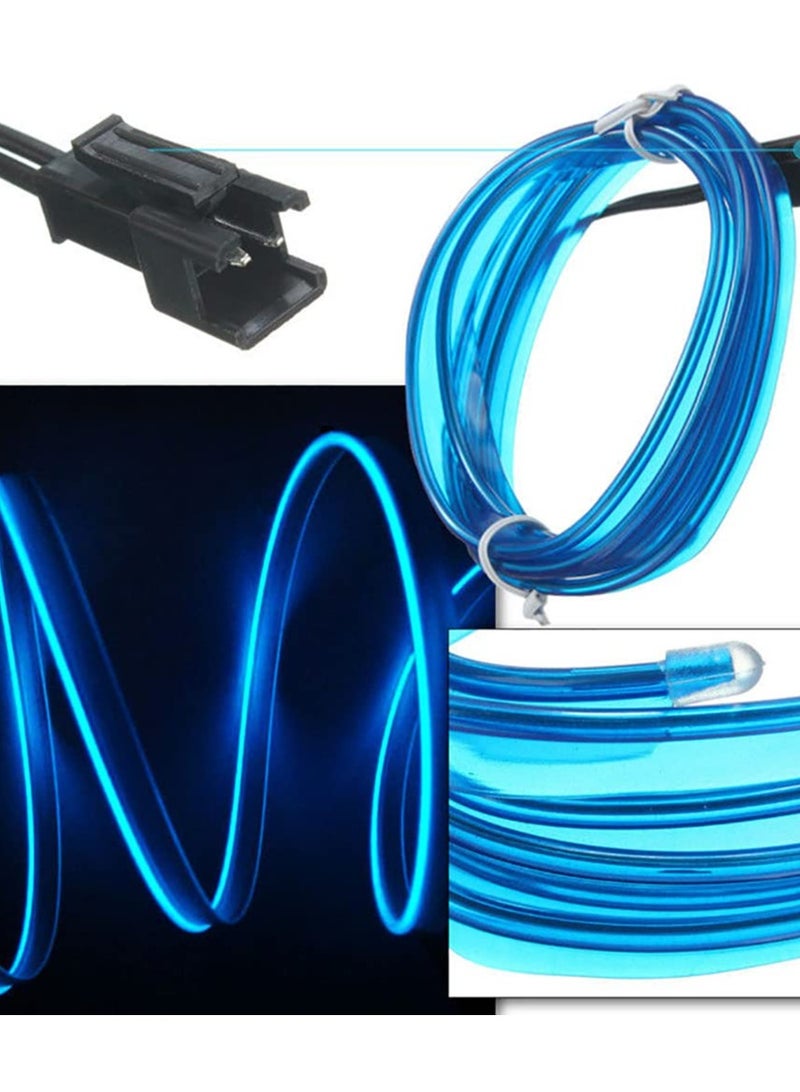 شريط إضاءة محيطة USB EL للسيارة، 5م/16.4 قدم ضوء نيون بارد مع حافة خياطة 6 مم، مثالي لتزيين السيارة وحدائق الزينة (أزرق) - Image 2