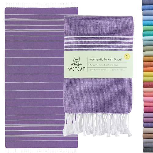 WETCAT Turkish Beach Towel Oversized (38"x71") 100% Turkish Cotton, Made in Turkey - Sand Free, Extra Large, Ultra Soft, Quick Drying, Compact & Lightweight for Travel - Dark Purple - Image 1