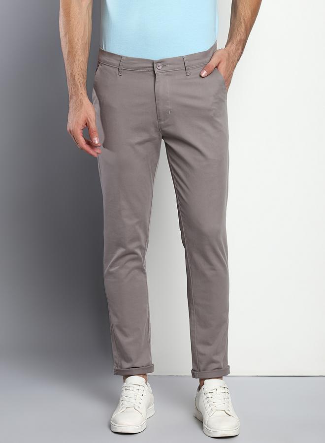 Dennis Lingo Men's Tapered Fit Graphite Grey Cotton Chinos - Mid-Rise, Full Length, Button & Zip Closure, - Image 4