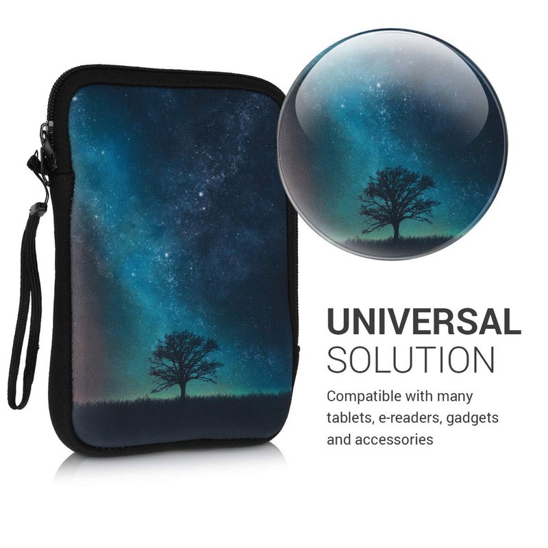 kwmobile Neoprene e-Reader Pouch Size 6" eReader - Universal eBook Sleeve Case with Zipper, Wrist Strap - Blue/Grey/Black - Image 4