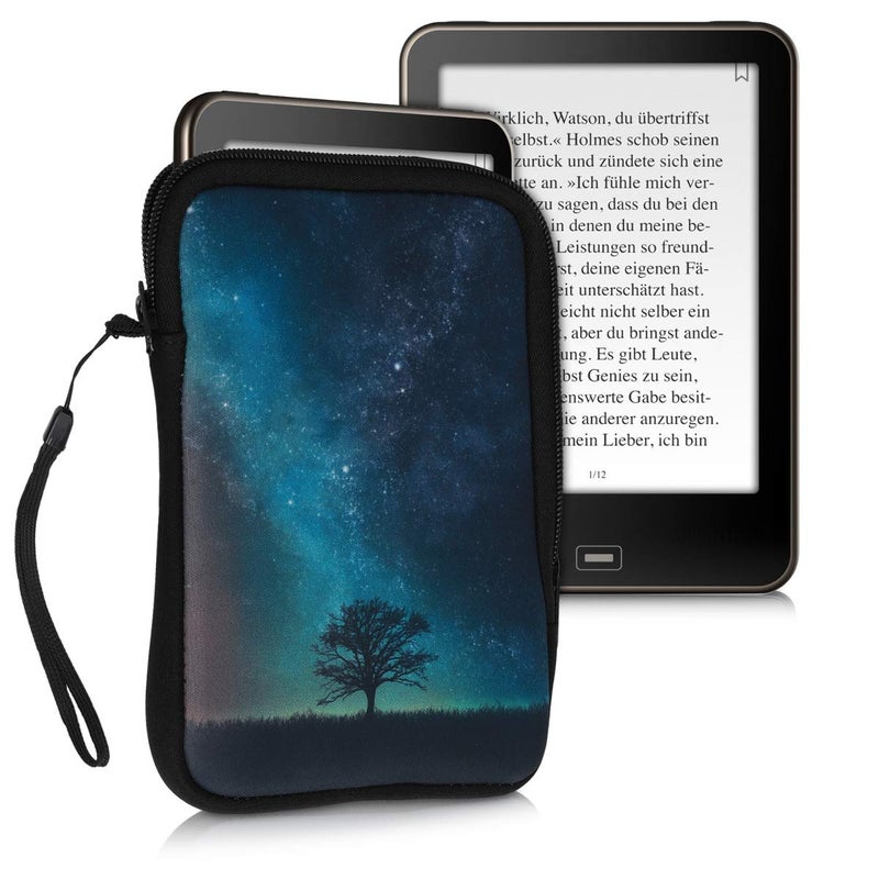 kwmobile Neoprene e-Reader Pouch Size 6" eReader - Universal eBook Sleeve Case with Zipper, Wrist Strap - Blue/Grey/Black - Image 5