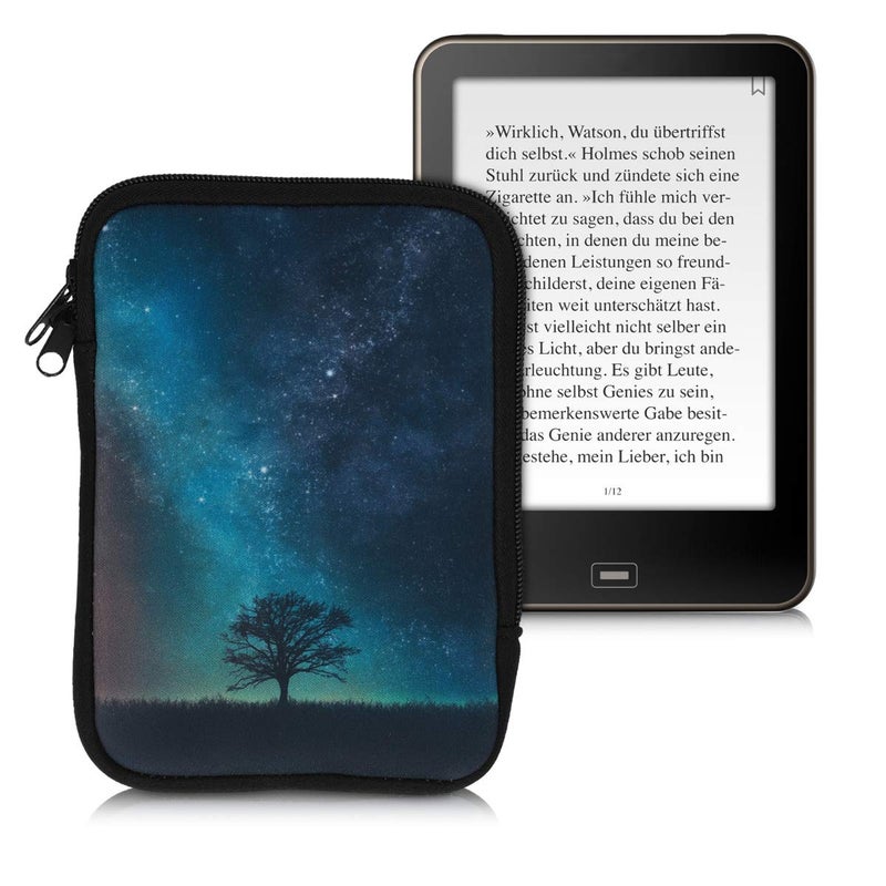 kwmobile Neoprene e-Reader Pouch Size 6" eReader - Universal eBook Sleeve Case with Zipper, Wrist Strap - Blue/Grey/Black - Image 1