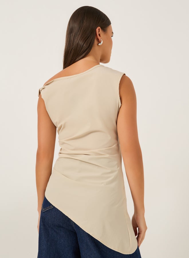 Styli Solid Asymmetric Hem One Shoulder Sleeveless Top  - Image 4