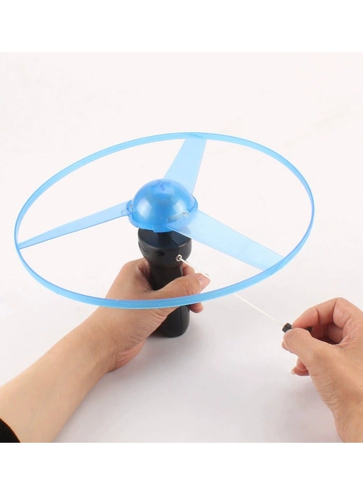 LED Light-Up Pull String Flying Disc | 2 Large Spinning Flashing Frisbees & 2 Launchers | Outdoor Glow-in-the-Dark Disc with Multi-Color Rotating LED Lights | Random Colors | Fun Nighttime Play - Image 2