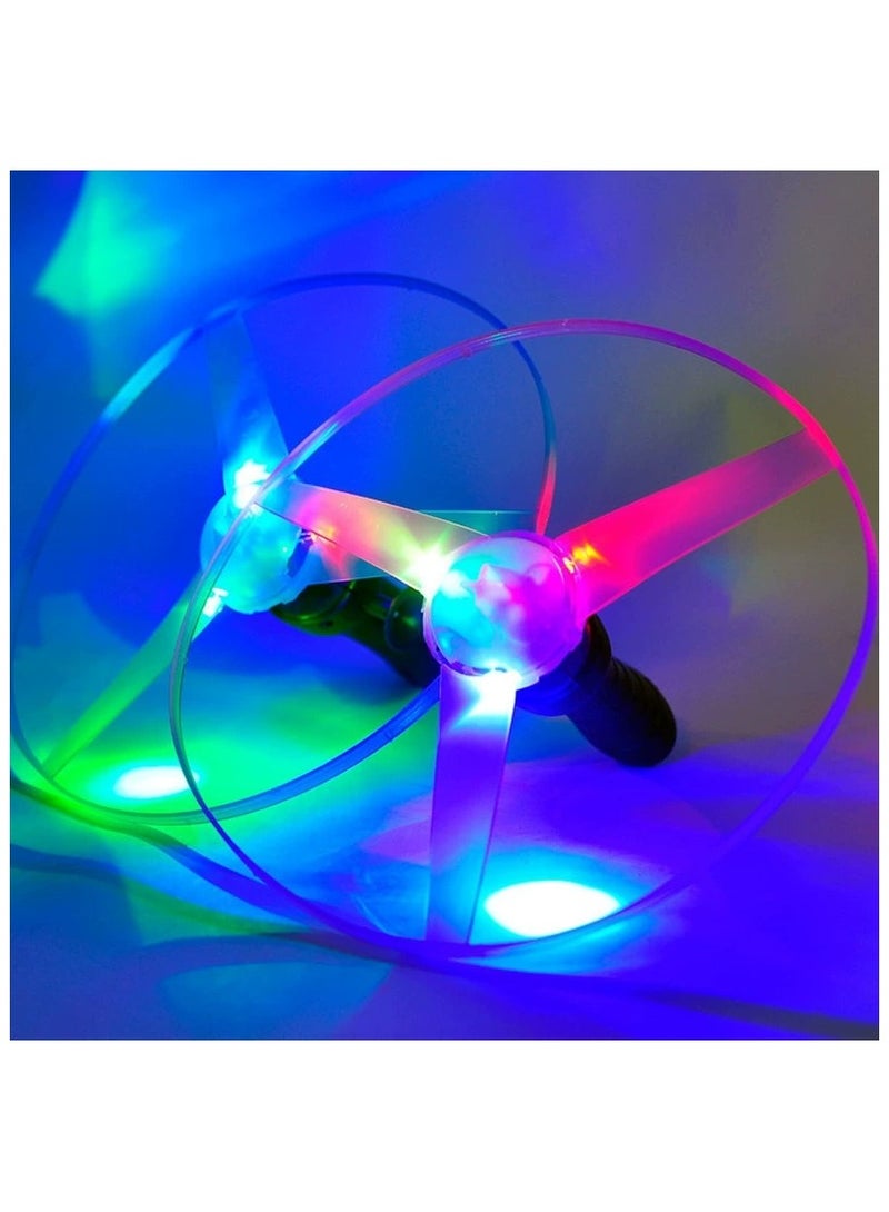 LED Light-Up Pull String Flying Disc | 2 Large Spinning Flashing Frisbees & 2 Launchers | Outdoor Glow-in-the-Dark Disc with Multi-Color Rotating LED Lights | Random Colors | Fun Nighttime Play - Image 3