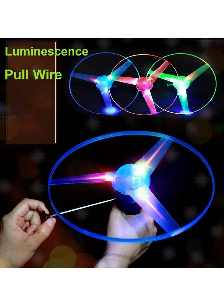 LED Light-Up Pull String Flying Disc | 2 Large Spinning Flashing Frisbees & 2 Launchers | Outdoor Glow-in-the-Dark Disc with Multi-Color Rotating LED Lights | Random Colors | Fun Nighttime Play - Image 4