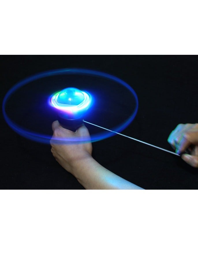 LED Light-Up Pull String Flying Disc | 2 Large Spinning Flashing Frisbees & 2 Launchers | Outdoor Glow-in-the-Dark Disc with Multi-Color Rotating LED Lights | Random Colors | Fun Nighttime Play - Image 5