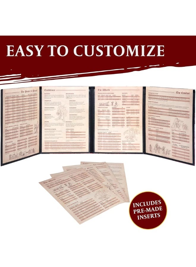 lynx شاشة DM لـ DND 5e - شاشة سيد الزنزانة لـ D&D طباعة ملونة كاملة مع إدخالات قابلة للتخصيص - هدايا ملحقات سيد الزنزانة / GM لـ Dungeons and Dragons للرجال أو النساء. اخفِ رميات النرد والخرائط والكتب. - Image 4