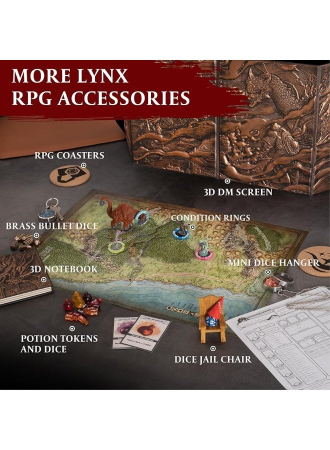 lynx شاشة DM لـ DND 5e - شاشة سيد الزنزانة لـ D&D طباعة ملونة كاملة مع إدخالات قابلة للتخصيص - هدايا ملحقات سيد الزنزانة / GM لـ Dungeons and Dragons للرجال أو النساء. اخفِ رميات النرد والخرائط والكتب. - Image 2