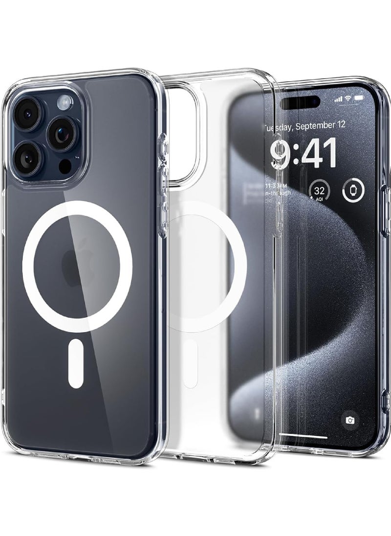 Rock Pow - Magnetic Designed for iPhone 15 Pro Case 6.1 Inch Strong Magnets Non-Yellowing Shock Proof Grade Protection Compatible with MagSafe Protective Slim Cover Clear - Image 1