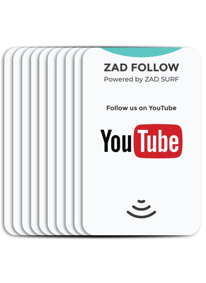Zad Surf Pack of 10 Zad Follow. YouTube  Follows NFC Card from (Zad Surf) allowing you boosting follows - iOS and Android  - Image 1