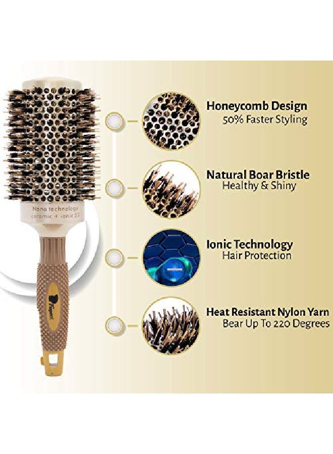 Fagaci Professional Large Round Brush For Blow Drying With Natural Boar Bristle, Round Hair Brush Nano Technology Ceramic+ Ionic For Hair Styling, Drying, Healthy Hair And Add Volume + 4 Styling Clips - Image 3