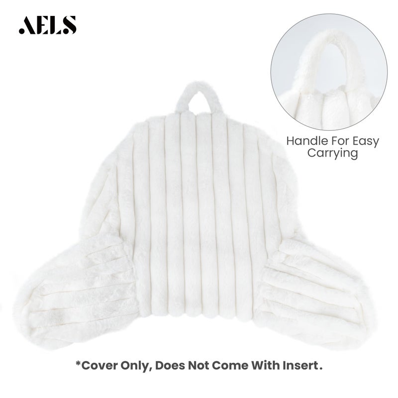 AELS Large Reading Pillow Replacement Cover with Arms and Pockets (Cover ONLY), 18" Soft Faux Fur Striped Backrest Pillow Cover Fits Standard Size Reading Pillows, Cream White - Image 4