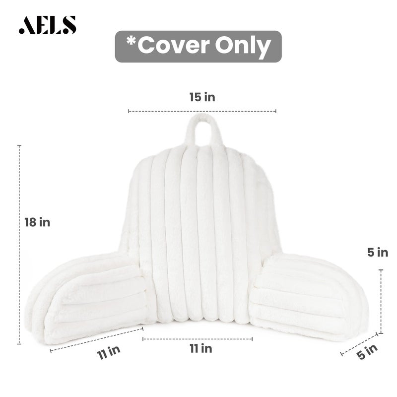 AELS Large Reading Pillow Replacement Cover with Arms and Pockets (Cover ONLY), 18" Soft Faux Fur Striped Backrest Pillow Cover Fits Standard Size Reading Pillows, Cream White - Image 2