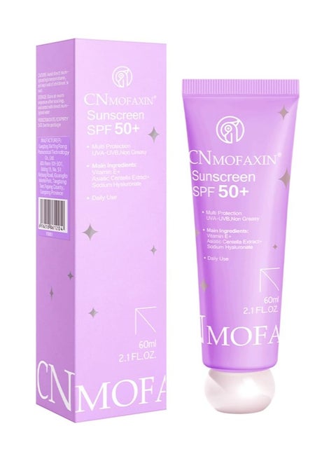 Face and Body Sunscreen SPF 50 - Moisturizing Sunblock with Vitamin E & Centella Extract - Broad Spectrum UVA/UVB Protection with Sodium Hyaluronate - Non-Greasy, Lightweight & Fast Absorbing - Ideal for Sensitive Skin (60ml)
